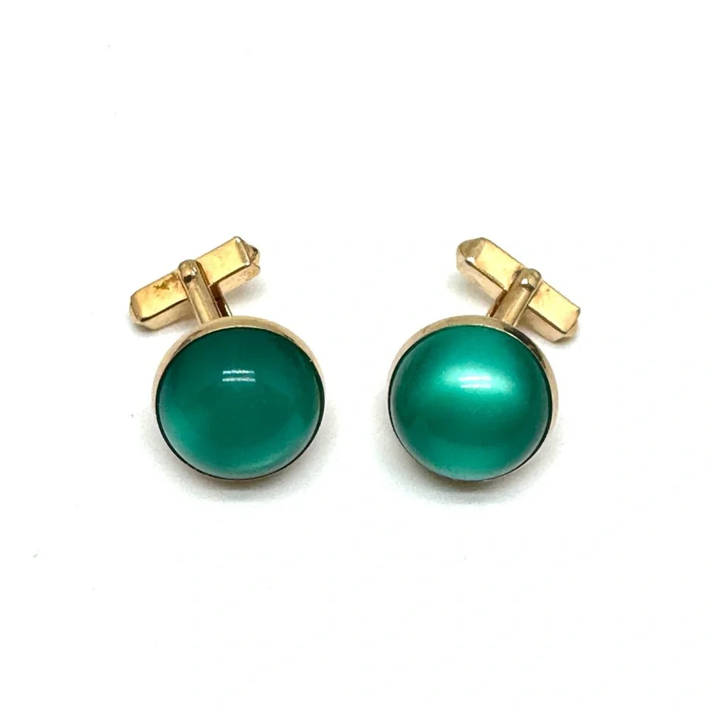SWANK Vintage Green Moonglow Lucite Dome Cuff Links in Goldtone
